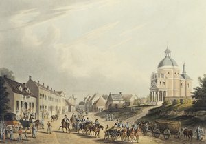 滑铁卢。 1815年7月24日从战场输送法国大炮（aquatint） 作者 英语学校